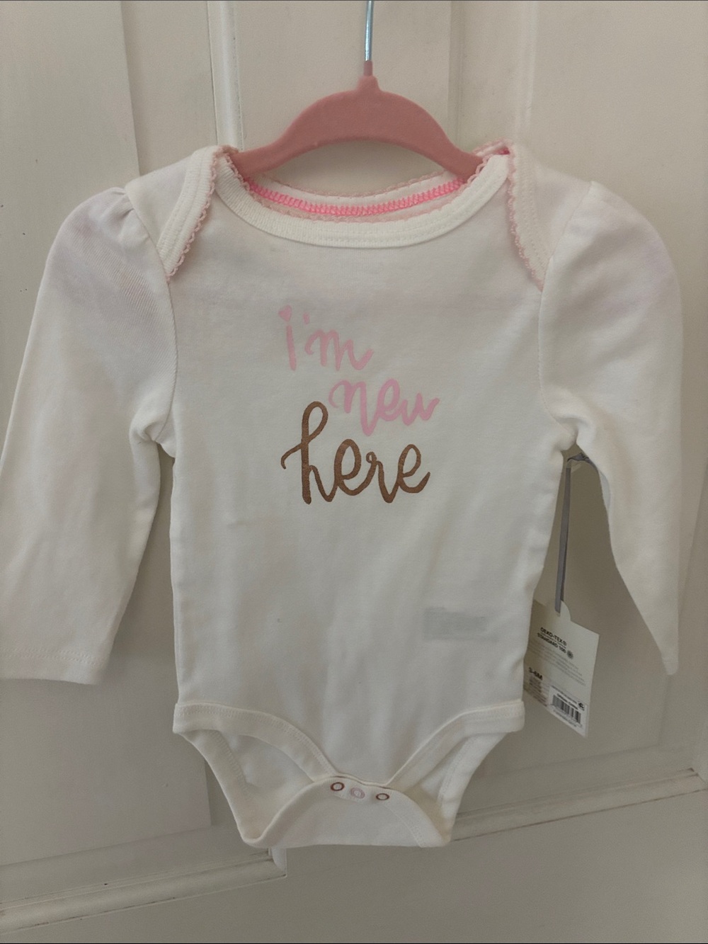 Baby Girls' White One-Piece Bodysuit with Pink and Gold Script